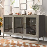 U-style Wood Storage Cabinet with Three tempered glass doors and Adjustable Shelf,Suitable for living room, study and entrance