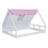 Wooden Full Size Tent Bed with Fabric for Kids,Platform Bed with Fence and Roof, White+Pink WF308364AAH