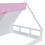 Wooden Full Size Tent Bed with Fabric for Kids,Platform Bed with Fence and Roof, White+Pink WF308364AAH