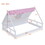 Wooden Full Size Tent Bed with Fabric for Kids,Platform Bed with Fence and Roof, White+Pink WF308364AAH