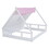 Wooden Full Size Tent Bed with Fabric for Kids,Platform Bed with Fence and Roof, White+Pink WF308364AAH