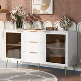Featured Two-door Storage Cabinet with Three Drawers and Metal Handles, Suitable for Corridors, Entrances, Living rooms, and Bedrooms