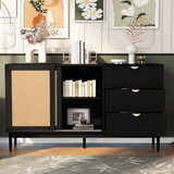 U_Style Featured Two-door Storage Cabinet with Three Drawers and Metal Handles, Suitable for Corridors, Entrances, Living rooms, and Study