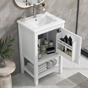 20" Bathroom Vanity with Sink, Bathroom Cabinet with Soft Closing Door, Storage Rack and Open Shelf, White