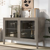 U-Style Wood Storage Cabinet with Two Tempered Glass Doors,Four Legs and Adjustable Shelf,Suitable for Living Room, Study and Entrance
