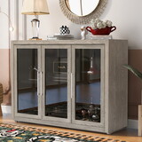 U-Style Wood Storage Cabinet with Three Tempered Glass Doors and Adjustable Shelf,Suitable for Living Room, Study and Entrance WF309063AAE