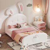 Twin size Upholstered Rabbit-Shape Princess Bed,Twin Size Platform Bed with Headboard and Footboard,White WF309306AAK