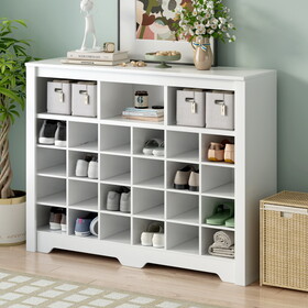 ON-TREND Sleek Design 24 Shoe Cubby Console, Shoe Cabinet with Curved Base, Versatile Sideboard with High-quality for Hallway, Bedroom, Living Room, White