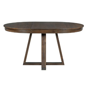 TREXM 5-Piece Retro Functional Dining Set, Round Table with a 16"W Leaf and 4 Upholstered Chairs for Dining Room and Living Room (Walnut) WF309738AAD