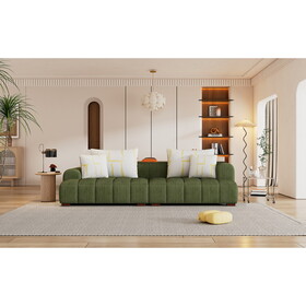 103.9" Couch Corduroy Fabric Comfy Sofa with Rubber Wood Legs, 4 Pillows for Living Room, Bedroom, Office, Green