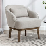 Modern Mid-Century Armchair Accent Chair with Pillow and Solid Wood leg, Beige