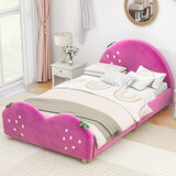 Twin Size Upholstered Platform Bed with Strawberry Shaped Headboard and Footboard, Pink WF310262AAH