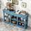 TREXM Retro Console Table/Sideboard with Ample Storage, Open Shelves and Drawers for Living Room (Navy) WF310985AAM
