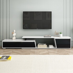 U-Can, Minimalist Rectangle Extendable TV Stand, TV Cabinet with 2 Drawers and 1 Cabinet for Living Room, Up to 100"