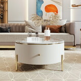 Round Coffee Table with 2 large Drawers Storage Accent Table(31.5