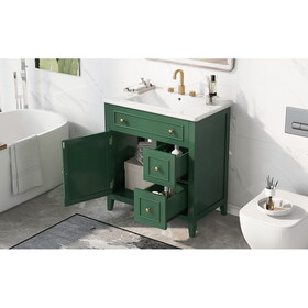 30" Bathroom Vanity with Sink Top, Bathroom Vanity Cabinet with Door and Two Drawers, Solid Wood Frame, One Package, Green WF311620AAG