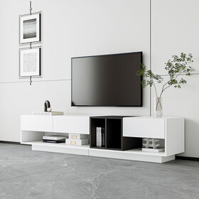 ON-TREND Sleek and Stylish TV Stand with Perfect Storage Solution, Two-tone Media Console for TVs Up to 80", Functional TV Cabinet with Versatile Compartment for Living Room, White WF311772AAB