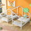 Double Twin Size Triangular House Beds with Built-in Table,White WF311785AAK