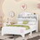 Wooden Twin Size House Bed with Storage Headboard,Kids Bed with Storage Shelf, White WF311841AAK