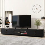 ON-TREND Luxurious TV Stand with Fluted Glass Doors, Elegant and Functional Media Console for TVs Up to 90
