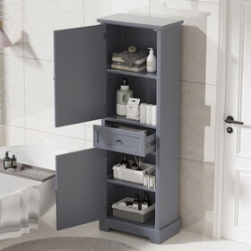 Bathroom Storage Cabinet, Tall Storage Cabinet with Two Doors and Drawer, Adjustable Shelf, Grey WF312161AAE