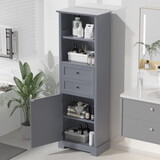 Bathroom Storage Cabinet, Tall Storage Cabinet with Two Drawers, Open Storage, Adjustable Shelf, Grey WF312162AAE