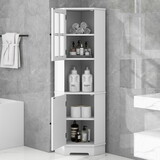 Tall Bathroom Storage Cabinet, Corner Cabinet with Glass Door, Open Storage, Adjustable Shelf, White WF312164AAK