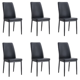 Modern Dining Chairs Set of 6, Side Dining Room/Kitchen Chairs, Faux Leather Upholstered Seat and Metal Legs Side Chairs, Black WF312263AAB