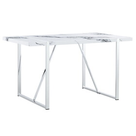 Modern Dining Table, 55 inch Faux Marble Kitchen Table for 4 People, Rectangular Dinner Table for Dining Room, Home Office, Living Room Furniture, Easy assembly, (White & Silver) WF312268AAK