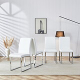 Modern Dining Chairs Set of 4 High Back Kitchen Chair with Stainless Legs 4 Piece PU Leather Chairs with Padded Seat for Dining Room Living Room Restaurant White WF312269AAK