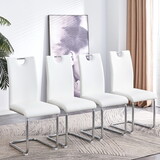Modern Dining Chairs Set of 4, Side Dining Room/Kitchen Chairs, Faux Leather Upholstered Seat and Metal Legs Side Chairs, White WF312276AAB