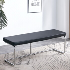 51.6" Decorative Stainless Steel Contemporary Bench in Faux Leather for Entryway Bench, Bedroom end of Bench, Dining Bench, Kitchen Seat Dining, Easy to assembled, Black WF312282AAB