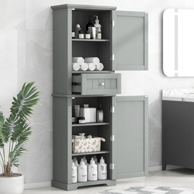 Tall Bathroom Storage Cabinet, Freestanding Storage Cabinet with Drawer and Adjustable Shelf, MDF Board with Painted Finish, Grey