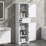 Tall Bathroom Storage Cabinet, Freestanding Storage Cabinet with Drawer and Adjustable Shelf, MDF Board with Painted Finish, White WF312727AAK