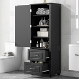 Tall Bathroom Storage Cabinet, Freestanding Storage Cabinet with Two Drawers and Adjustable Shelf, MDF Board with Painted Finish, Black