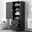 Tall Bathroom Storage Cabinet, Freestanding Storage Cabinet with Two Drawers and Adjustable Shelf, MDF Board with Painted Finish, Black WF312728AAB