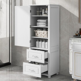 Tall Bathroom Storage Cabinet, Freestanding Storage Cabinet with Two Drawers and Adjustable Shelf, MDF Board with Painted Finish, White WF312728AAK