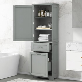 Tall Bathroom Storage Cabinet, Freestanding Storage Cabinet with Two Different Size Drawers and Adjustable Shelf, MDF Board with Painted Finish, Grey