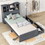 Twin Size Storage Platform Bed Frame with 4 Open Storage Shelves and 2 Storage Drawers,LED Light,Gray WF312865AAE