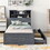 Twin Size Storage Platform Bed Frame with 4 Open Storage Shelves and 2 Storage Drawers,LED Light,Gray WF312865AAE