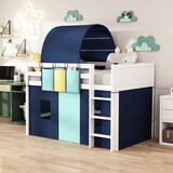 Twin Size Loft Bed with Tent and Tower and Three Pockets- Blue P-WF312892AAC