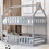 Twin over Twin House Bunk Bed with Fence and Door, Gray WF313047AAE