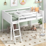 Twin Size Wood Low Loft Bed with Ladder, ladder can be placed on the left or right, White P-WF313084AAE