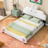 Full Size Upholstered Platform Bed with Cartoon Headboard and Footboard, White+Pink WF313161AAK