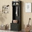 ON-TREND Minimalist Slim Hall Tree with Cabinet & 6 Hanging Hooks, Multi-functional Storage Bench with Coat Rack, Elegant Foyer Cabinet for Hallway, Living room, Black WF313577AAB