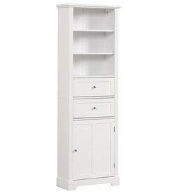 Tall Bathroom Storage Cabinet,Cabinet with One Door and Two Drawers, Freestanding Storage Adjustable Shelf, MDF Board,White WF314198AAK