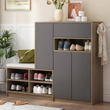 ON-TREND 2-in-1 Shoe Storage Bench & Shoe Cabinets, Multi-functional Shoe Rack with Padded Seat, Versatile Shoe Storage Solution with Adjustable Shelves for Hallway, Grey WF314405AAE
