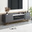 ON-TREND Sleek Design TV Stand with Fluted Glass, Contemporary Entertainment Center for TVs Up to 70", Faux Marble Top TV Console Table with Gold Frame Base, Grey WF314501AAE