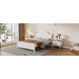 Traditional Concise Style White Solid Wood Platform Bed, No Need Box Spring, Full BS324677AAK