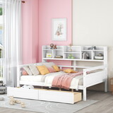 Full size Daybed, Wood Slat Support, with Bedside Shelf and Two Drawers, White WF314723AAE